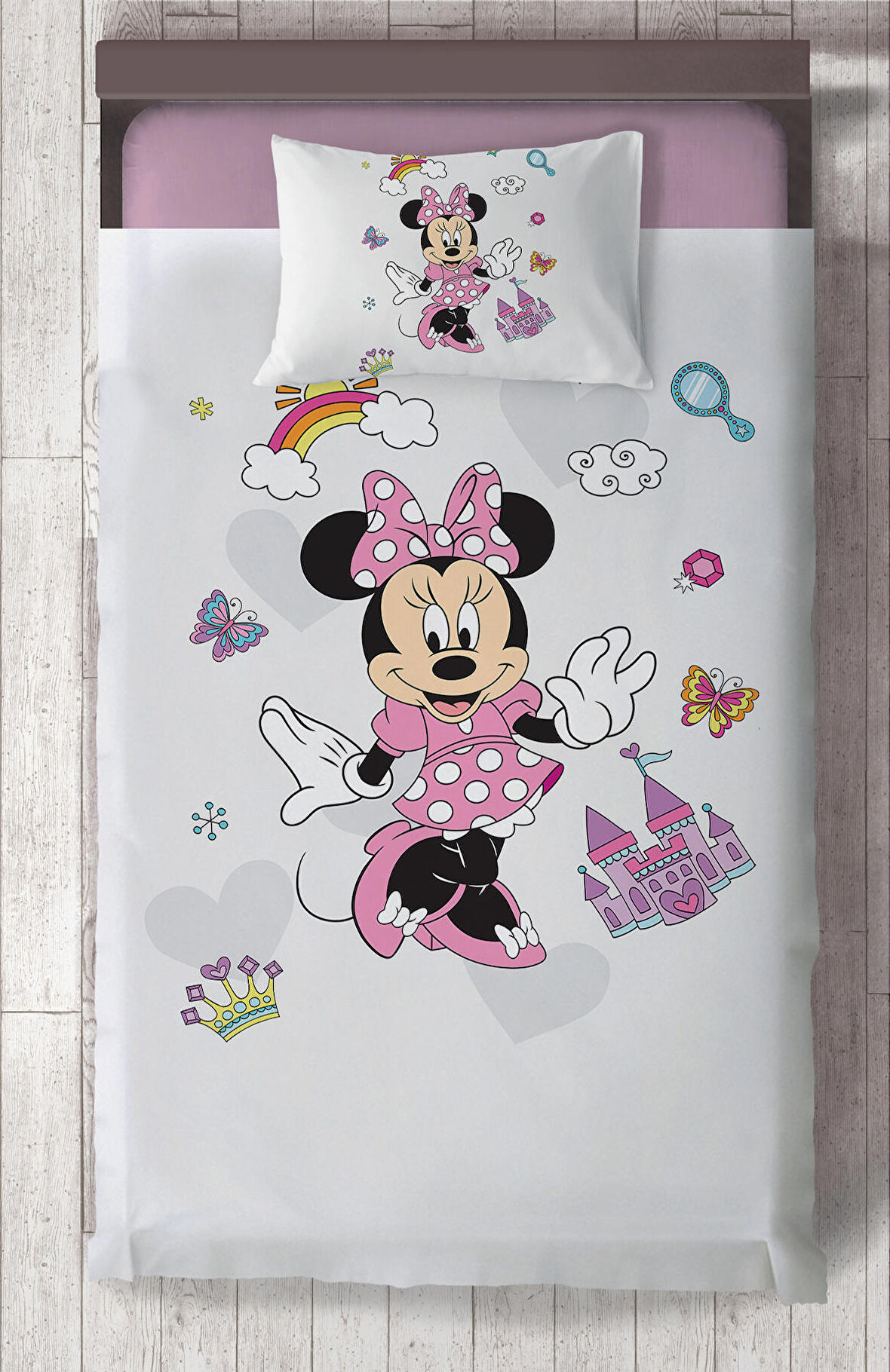 MEKTA HOME BEBEK VE ÇOCUK ODASI Minnie Mause Küçük Figür Desenli Yatak Örtüsü