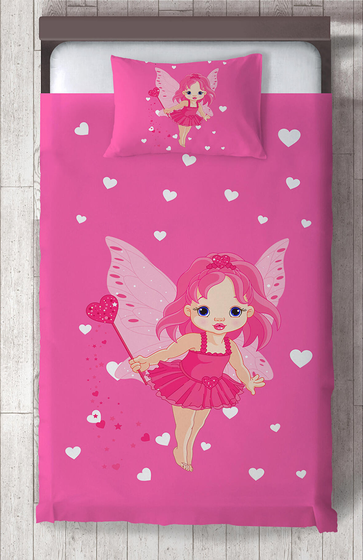 MEKTA HOME BEBEK VE ÇOCUK ODASI Peri Kız ve Kalp Desenli Yatak Örtüsü 