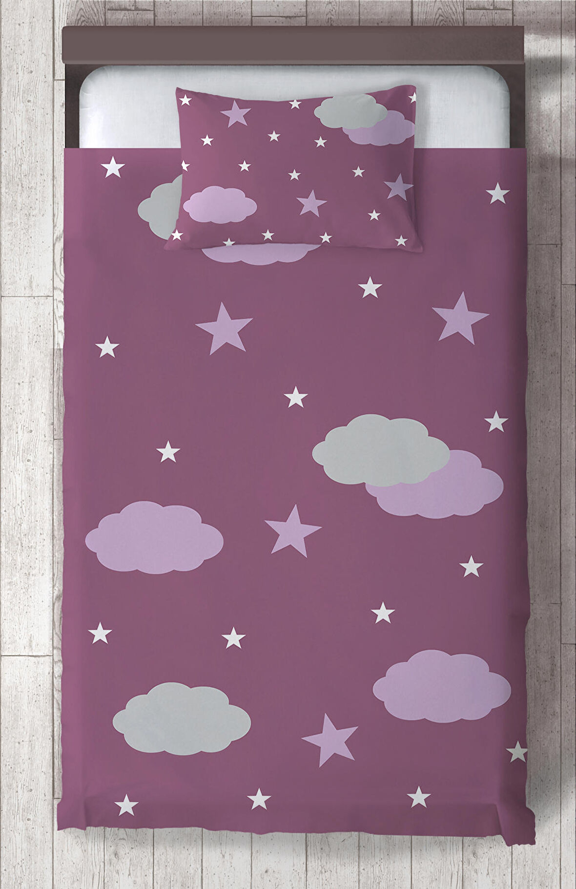 MEKTA HOME BEBEK VE ÇOCUK ODASI Lila Bulut Desenli Yatak Örtüsü