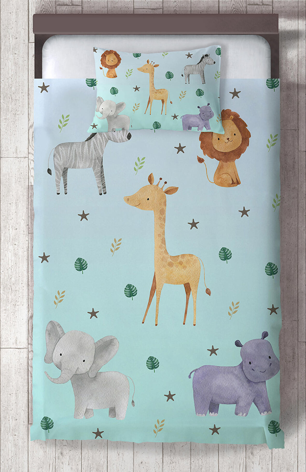 MEKTA HOME BEBEK VE ÇOCUK ODASI Safari Desenli Mavi Yatak Örtüsü