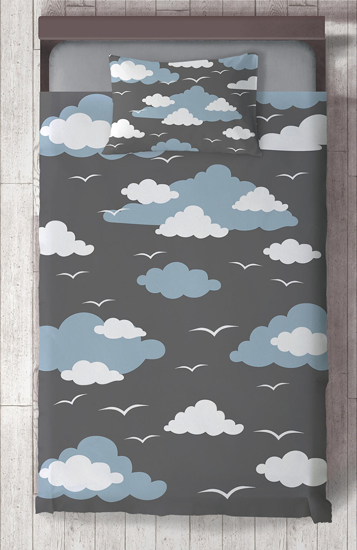 MEKTA HOME BEBEK VE ÇOCUK ODASI Bulut ve Martı Desenli Yatak Örtüsü