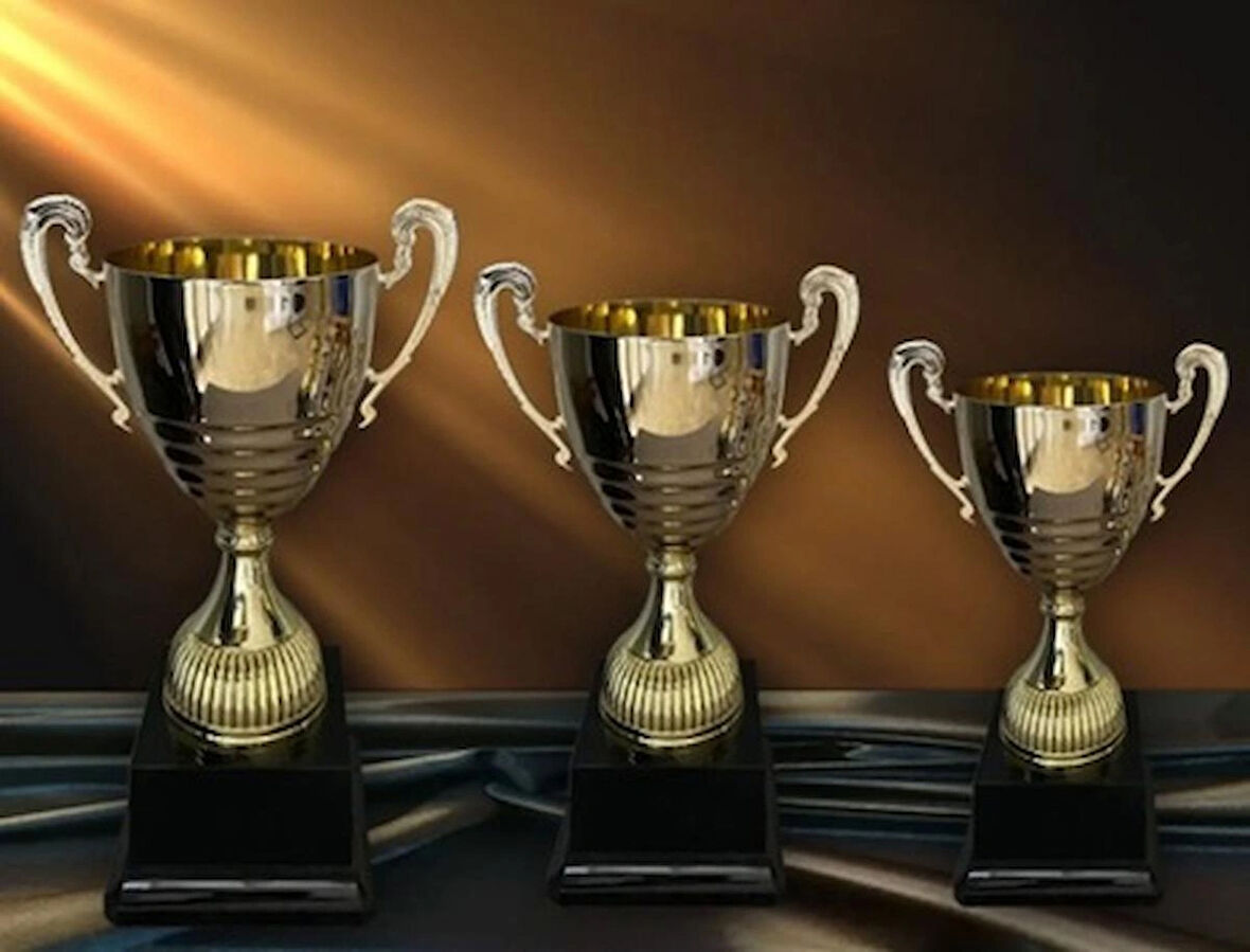 AYYILDIZ BAYRAKÇILIK Ödül Kupası Lüks Sarı Metal ML010T 35 / 32 / 26cm. Üçlü Takım Set