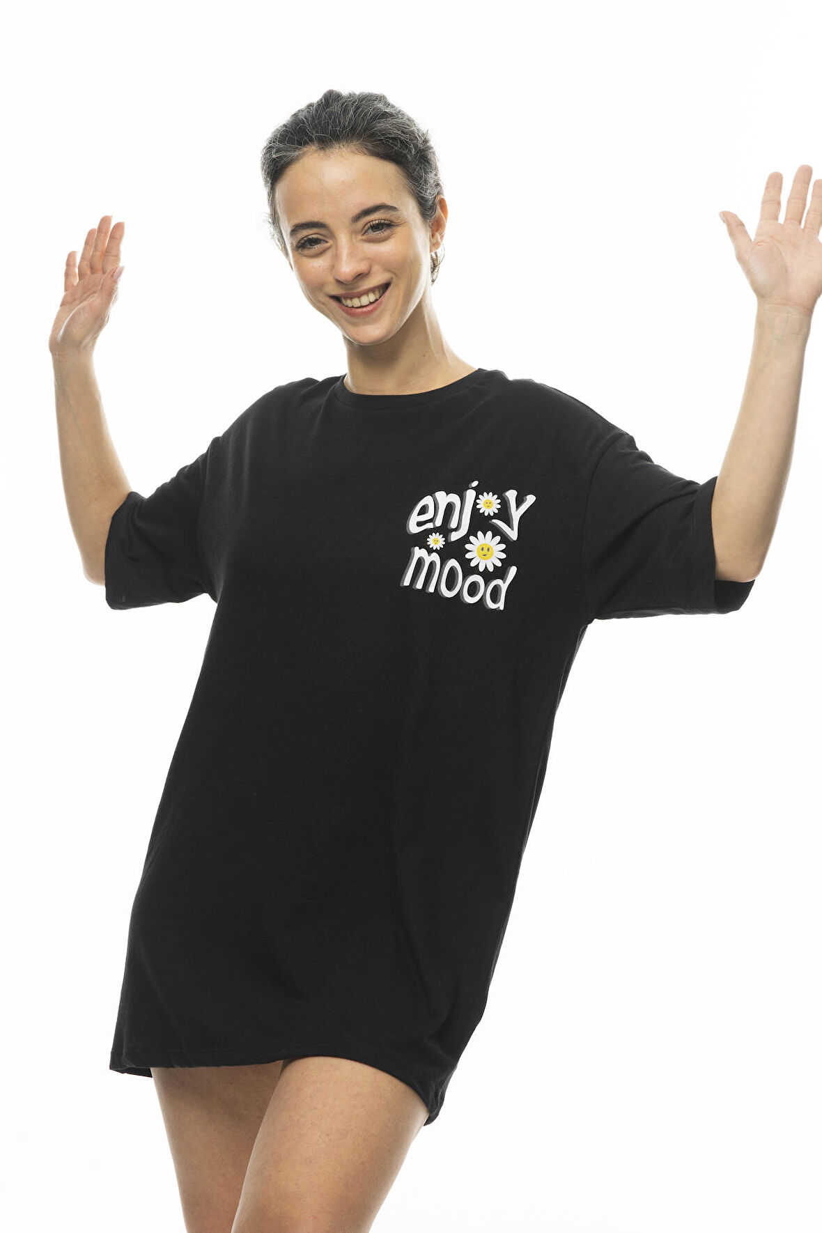 KADIN OVERSIZE ÖN-ARKA BASKILI TUNIC T-SHIRT
