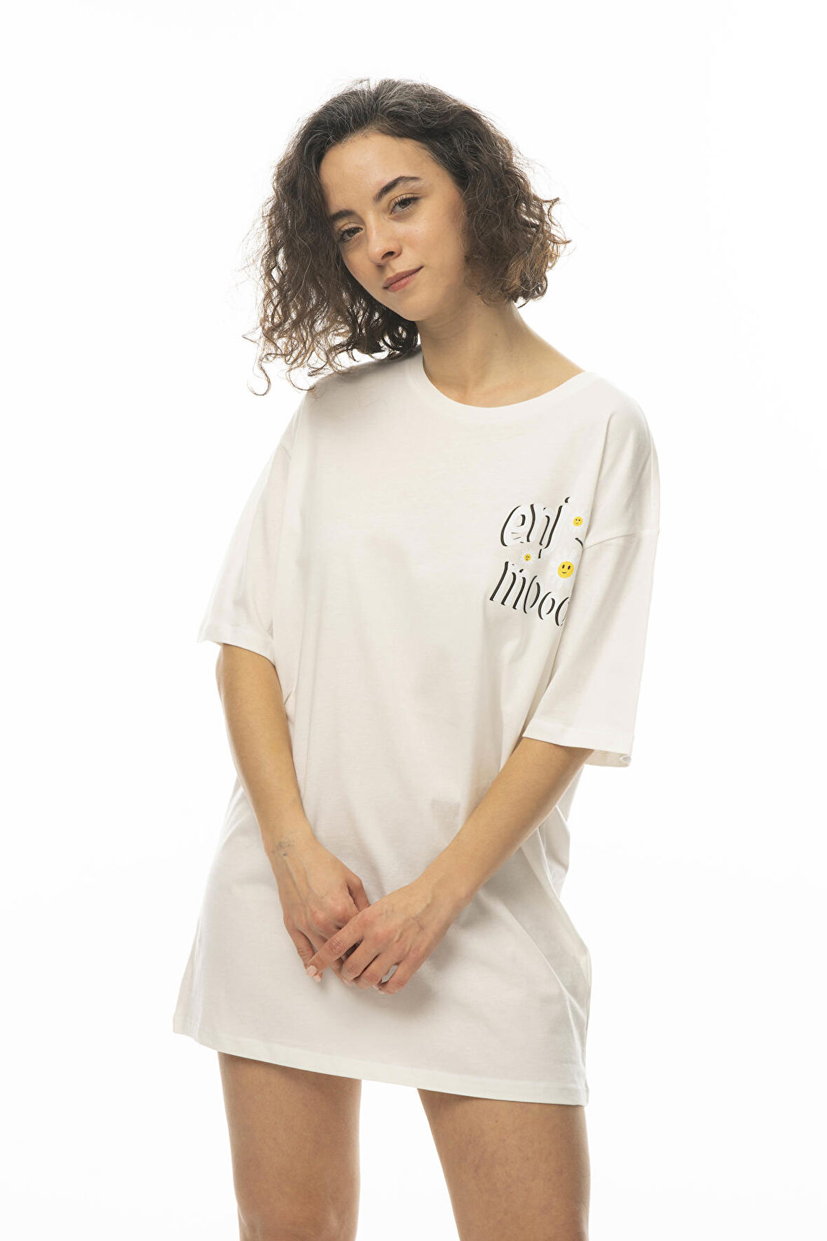 KADIN OVERSIZE ÖN-ARKA BASKILI TUNIC T-SHIRT