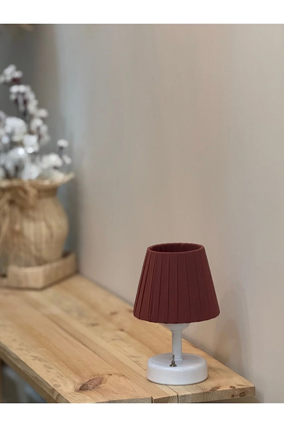 Osmanlı İpeği Terracotta Pileli Kablosuz Masa Lambası -Alt Beyaz