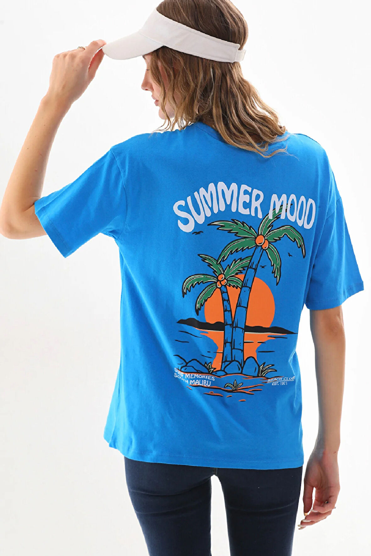 Bisiklet Yaka Ön Arka Baskılı Rahat Kesim Tshirt