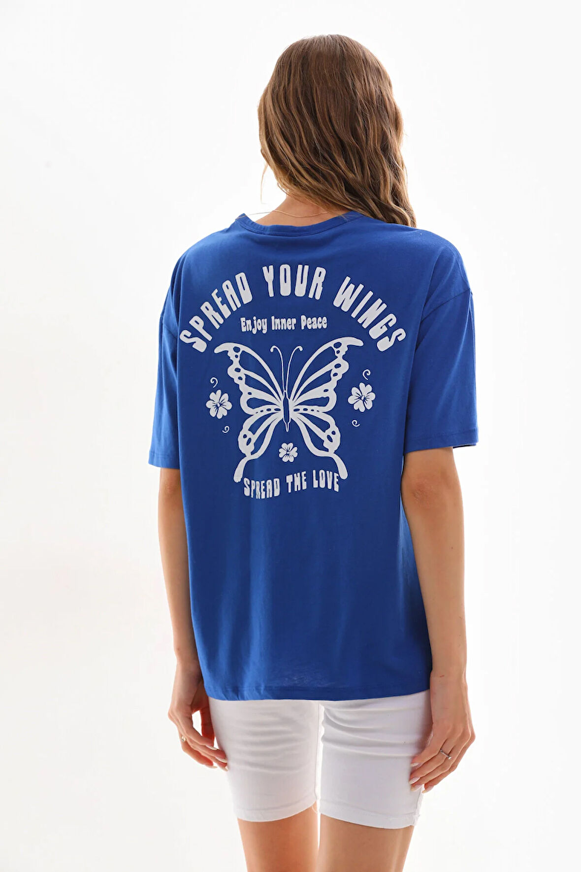 Bisiklet Yaka Ön Arka Slogan Baskılı Rahat Kesim Tshirt