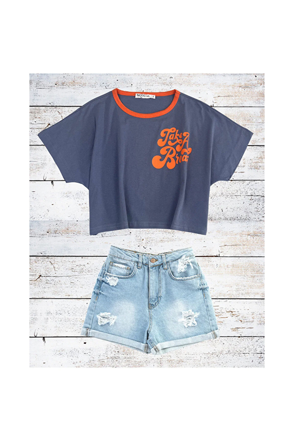 Slogan Baskılı Crop Oversize Tişört