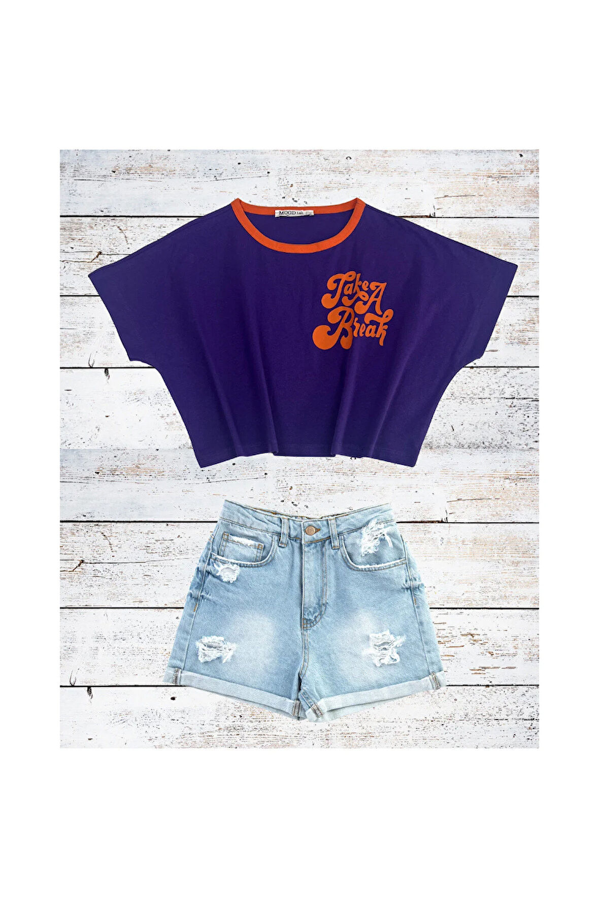 Slogan Baskılı Crop Oversize Tişört