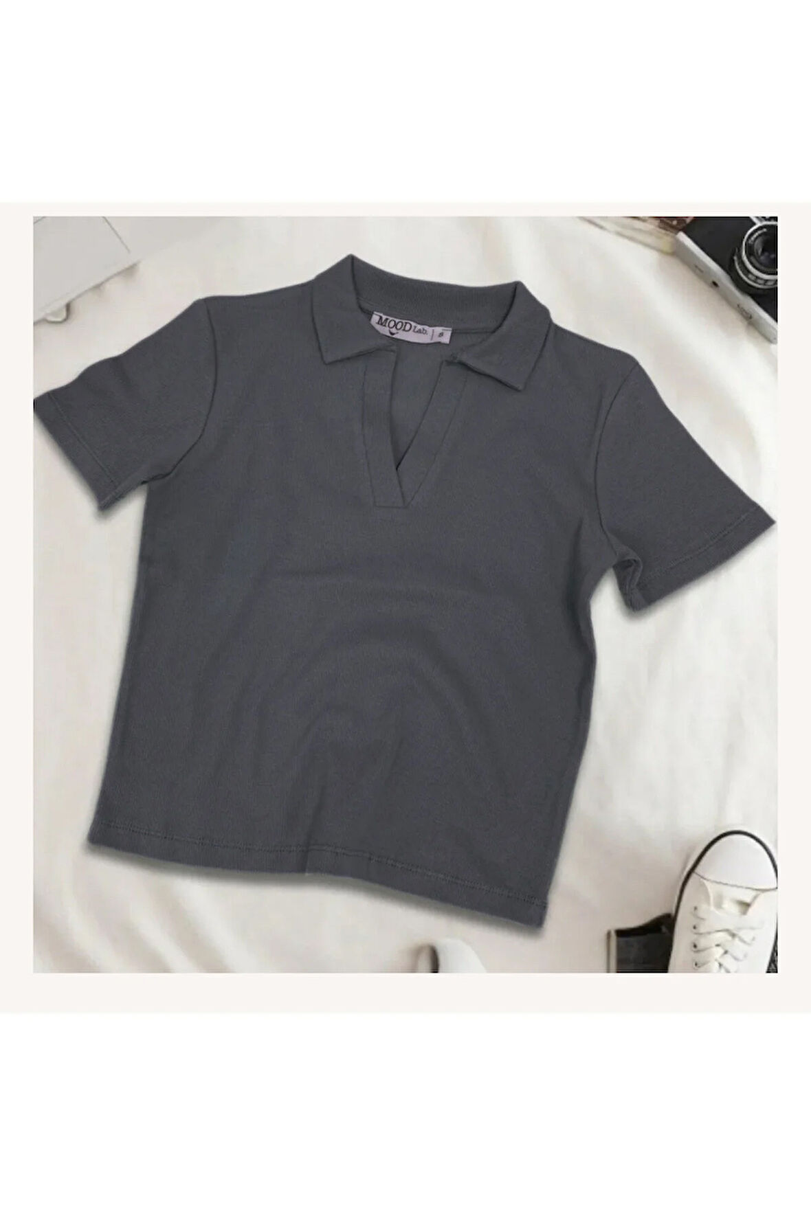 Kadın Polo Yaka Fitilli Kaşkorse Kısa Kollu Tişört