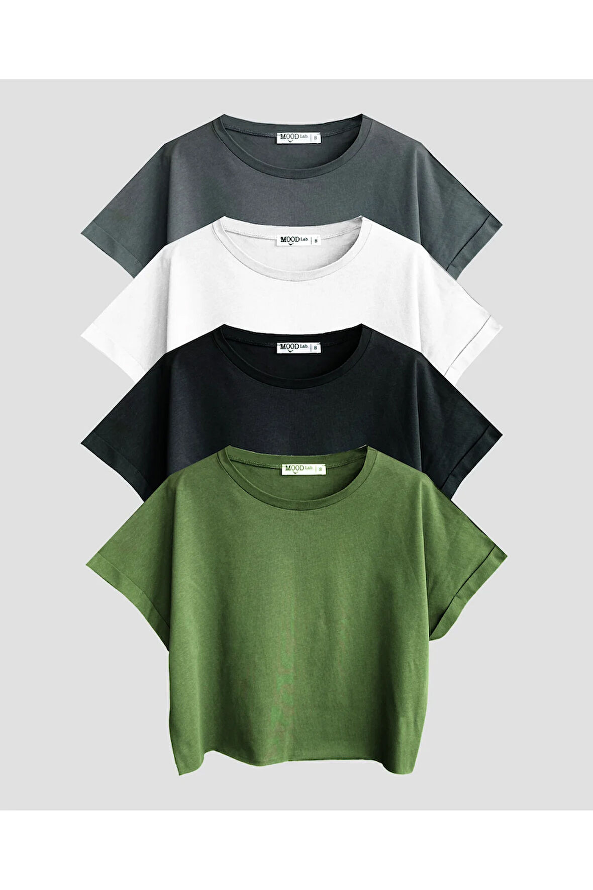 Crop Bisiklet Yaka Örme T-shirt Sportwear 4'LÜ Paket