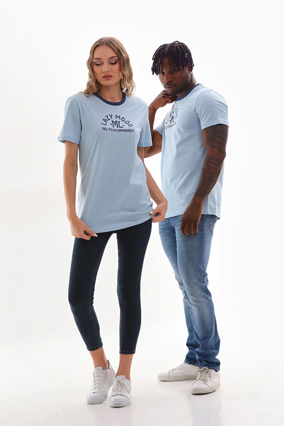 Kadın Bisiklet Yaka Slogan Baskılı Kontrast Biyeli T-shirt