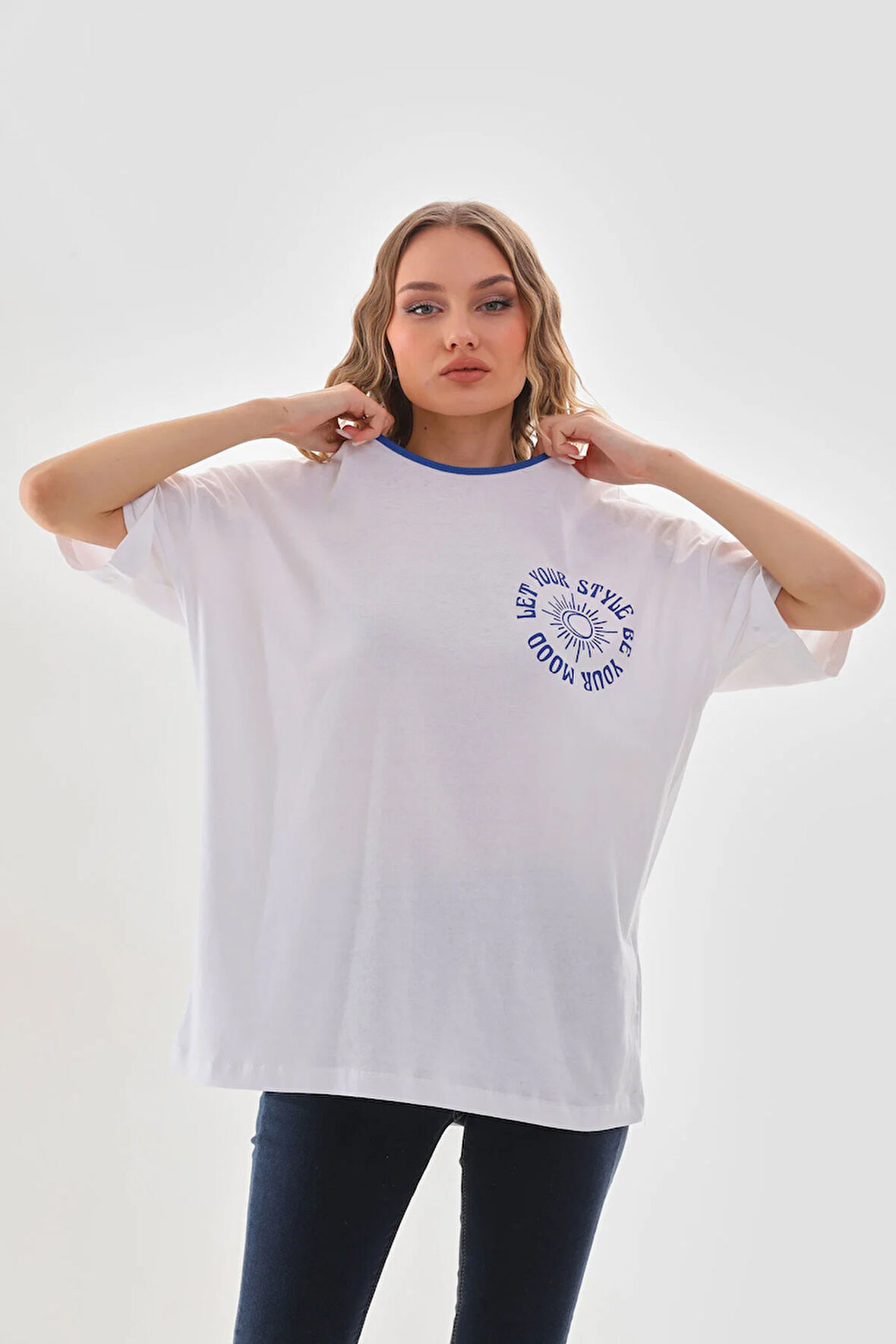 Kadın Oversize Bisiklet Yaka %100 Pamuk Tişört UNISEX