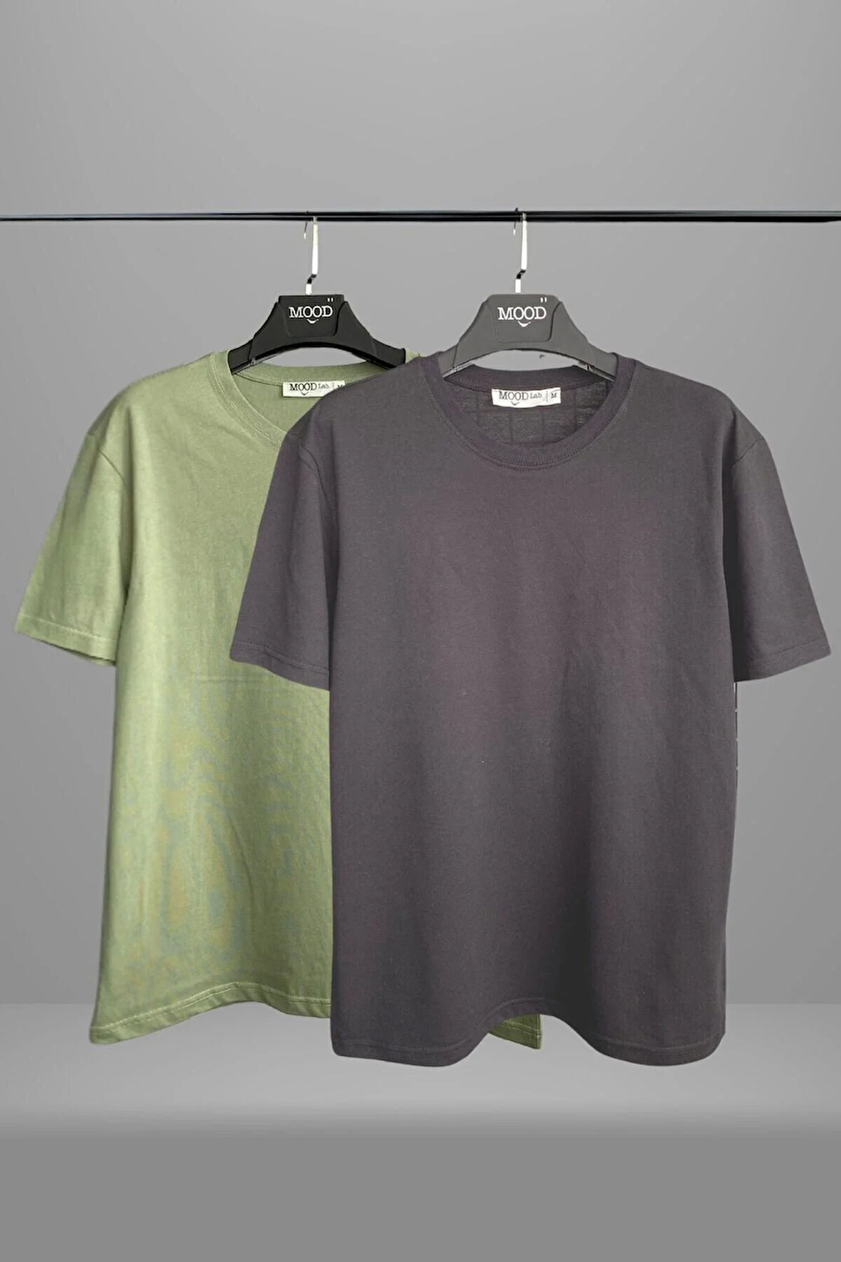 Unisex 2'li Haki Antrasit Düz Basic Tişört %100 Pamuklu