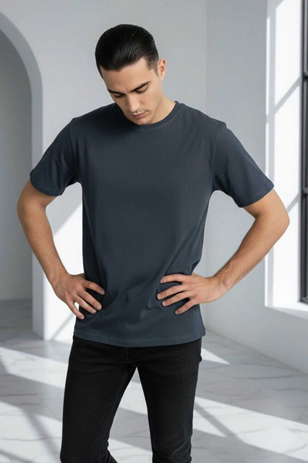 Unisex Düz %100 Pamuk Bisiklet Yaka Basic Tişört