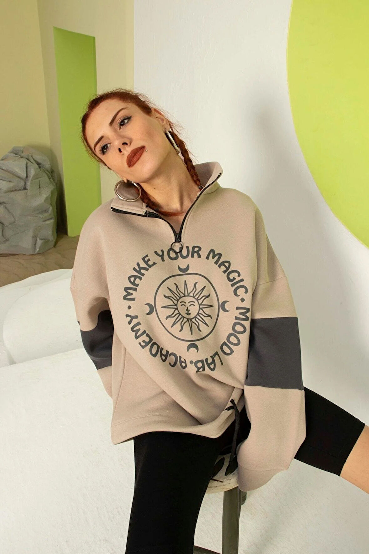 Unısex Fermuar Detaylı Sweatshırt