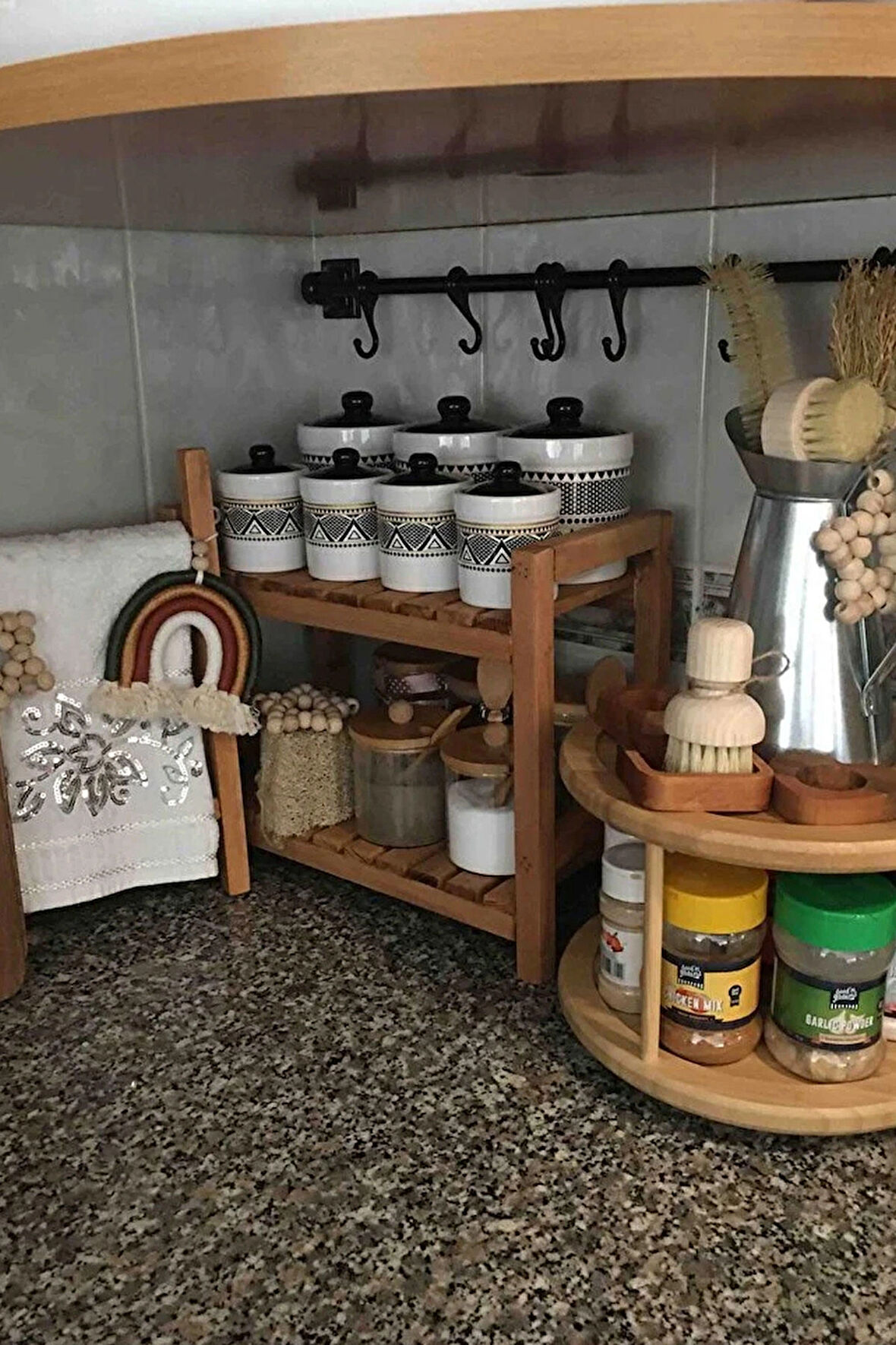 Ahşap 2 Katlı Mutfak Rafı, Tezgah Üstü Düzenleyici Organizer ,Baharatlık Banyo Rafı, Çok Amaçlı Raf