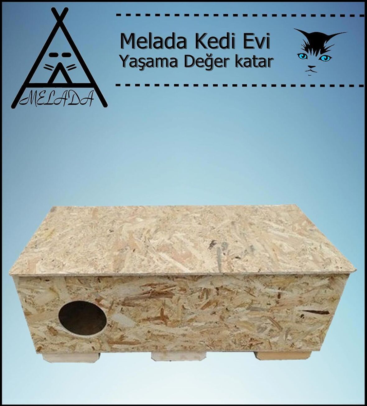 Melada Kedi Evi Dış Ortam Uygun Ahşap Kedi Evi OSB 100x50x40 cm