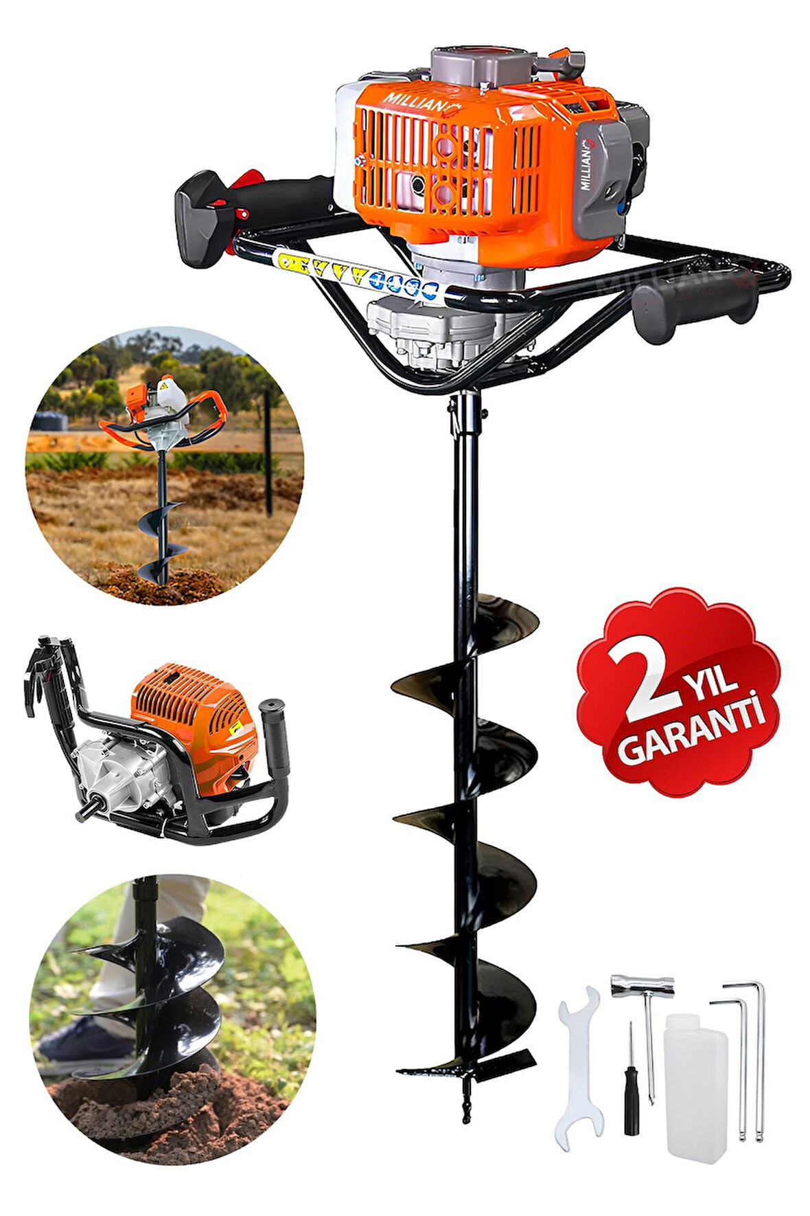 Profesyonel 2.4 Hp Motor Gücü Fidan Ekme Benzinli Toprak Burgu Makinesi 150 mm X 100 Cm Delme Ucu