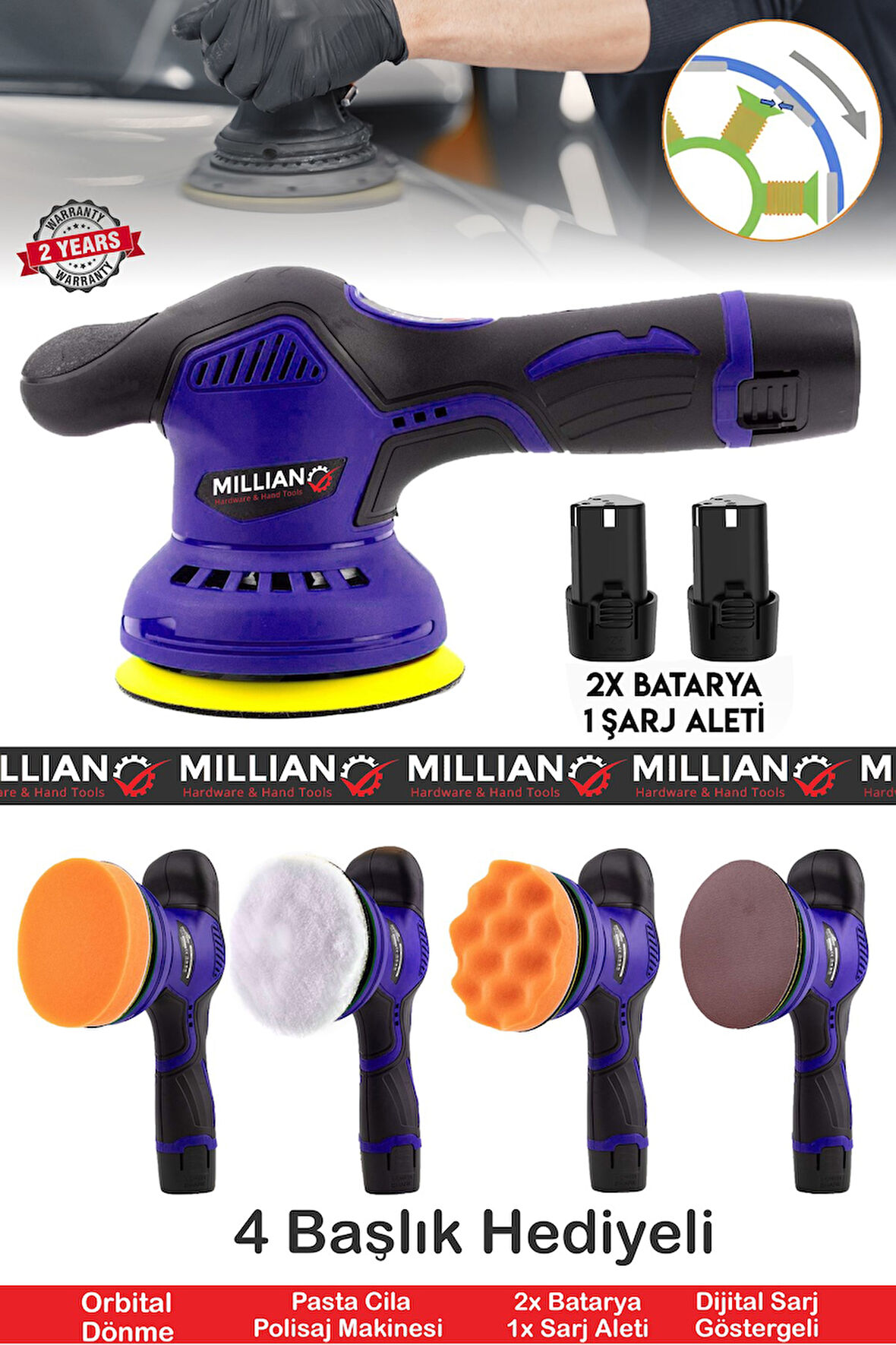 58 V Orbital 6 Kademeli Zımpara Cila Pasta Parlatma Polisaj Makinesi Otomatik Şanzıman Devir Ayarlı