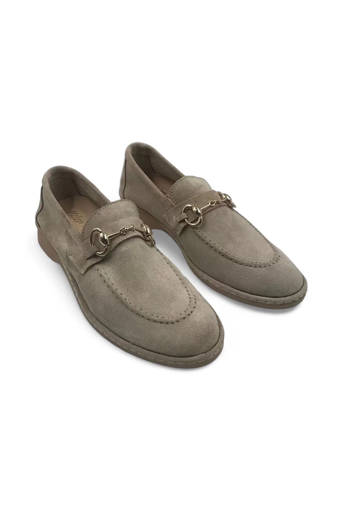 Scarpe Bej Hakiki Deri Kadın Süet Babet Ayakkabı