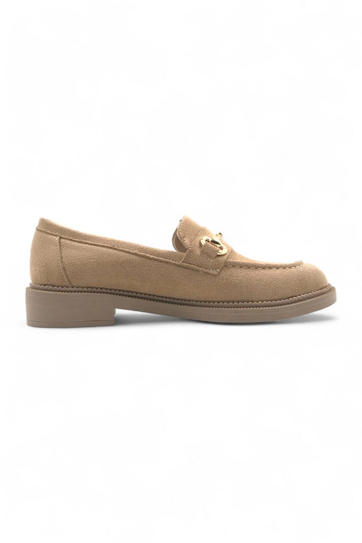 Dazzle Bej Kadın Loafer Toka Detaylı Süet Makosen Günlük Ayakkabı