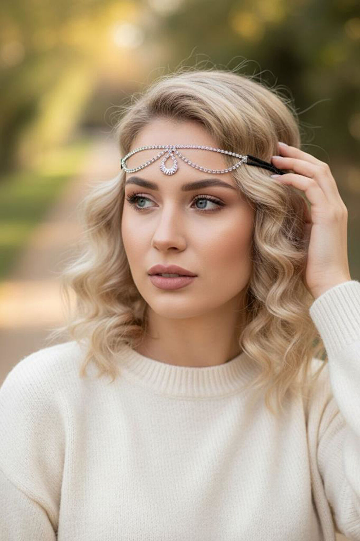 Accessories Zirkon Damla Taşlı Saç Aksesuarı, Gelin Tacı, Nişan Nikâh Kına Saç Aksesuarı, Alınlık