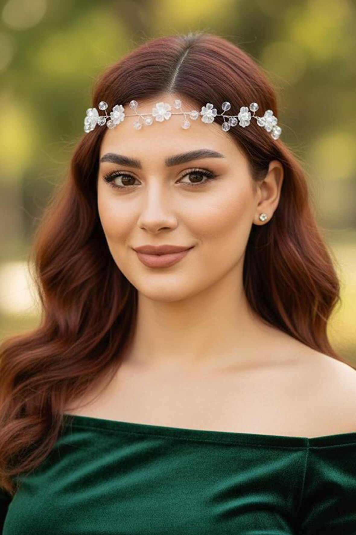 Accessories Çiçek Figürlü Taşlı Saç Aksesuarı, Gelin Tacı, Nişan Nikâh Kına Saç Aksesuarı, Alınlık