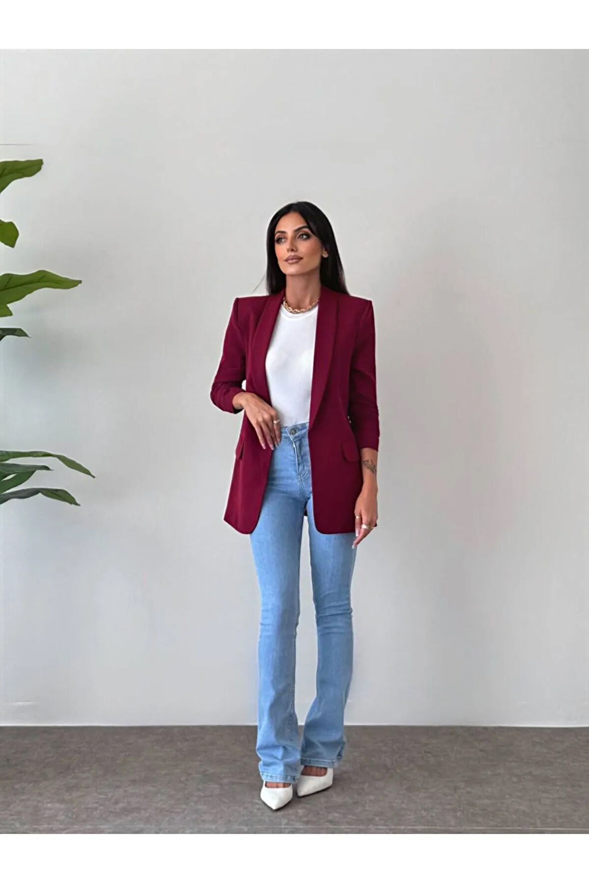 Kadın Kolları Büzgülü Blazer Ceket