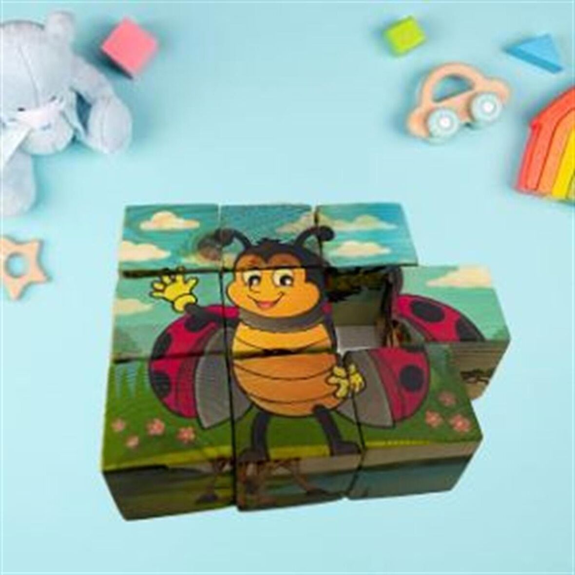 Ahşap 9 Parçalı Küp Puzzle 6 Farklı Desen Eşleştirme