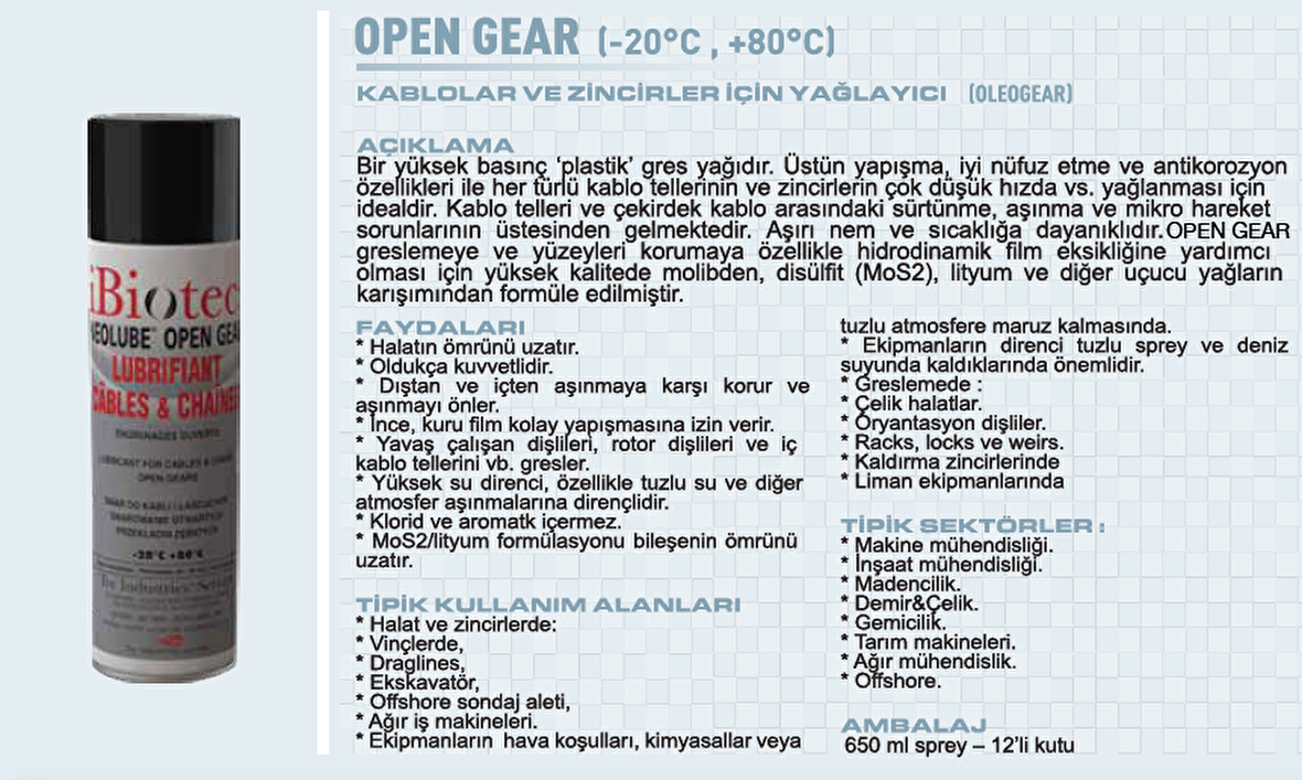 MMCC İbiotec Open Gear Kablo Zincir Yağlayıcı 650 