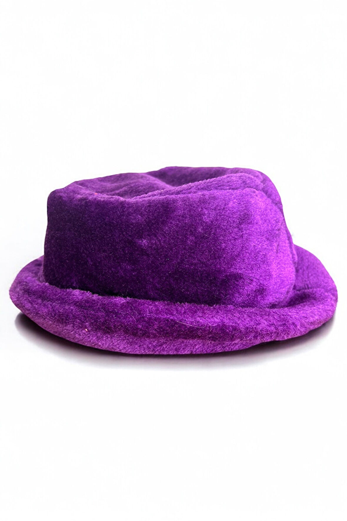 Kadın Mor Kadife Fötr Şapka, Peluş Kumaş, Klasik Stil