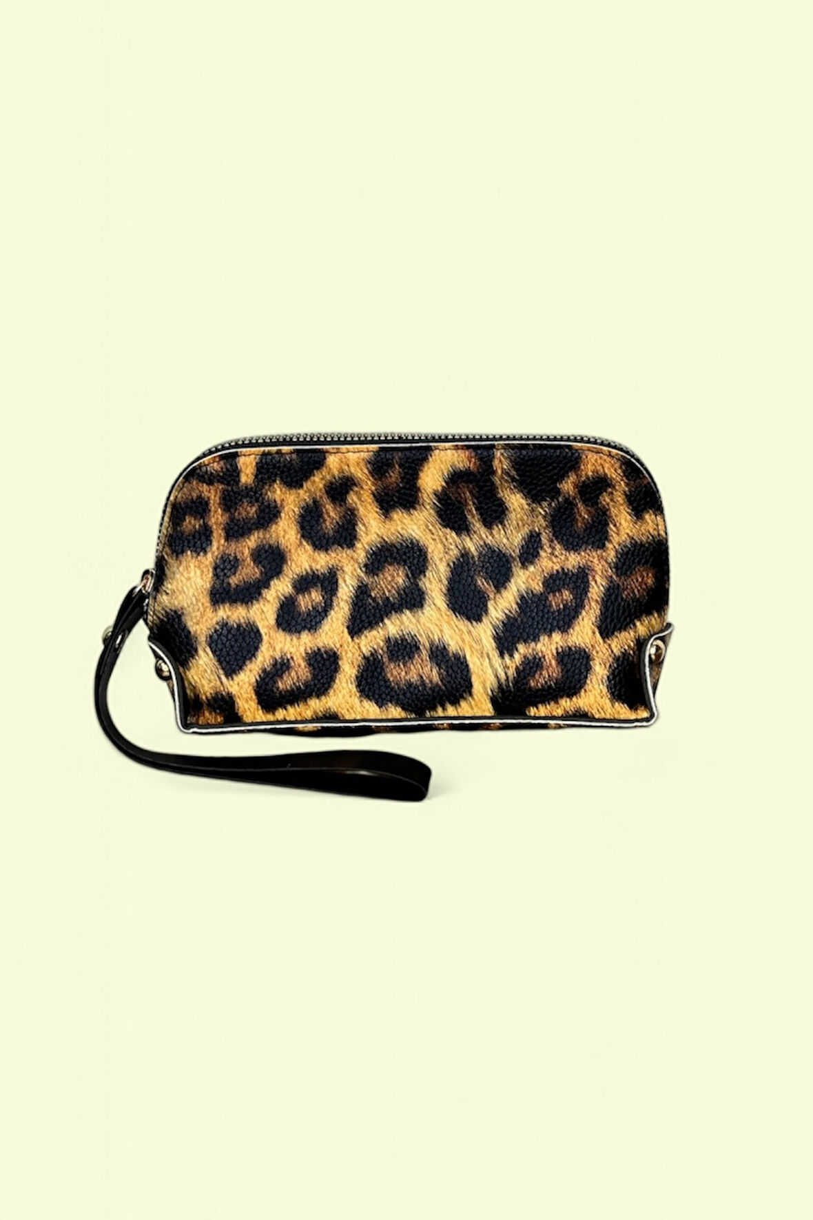 Leopar Desenli Kadın El Çantası, Fermuarlı Mini Cüzdan, Siyah-Kahverengi