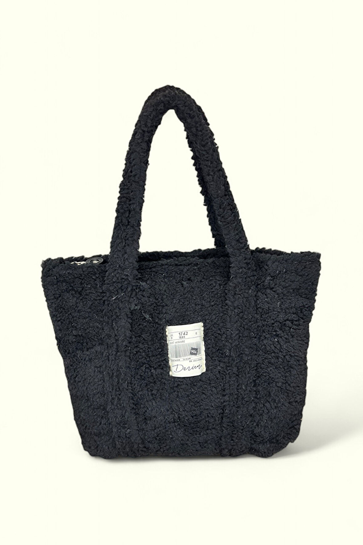 Siyah Peluş Tote Çanta, Yumuşak Dokulu, Günlük Kullanım