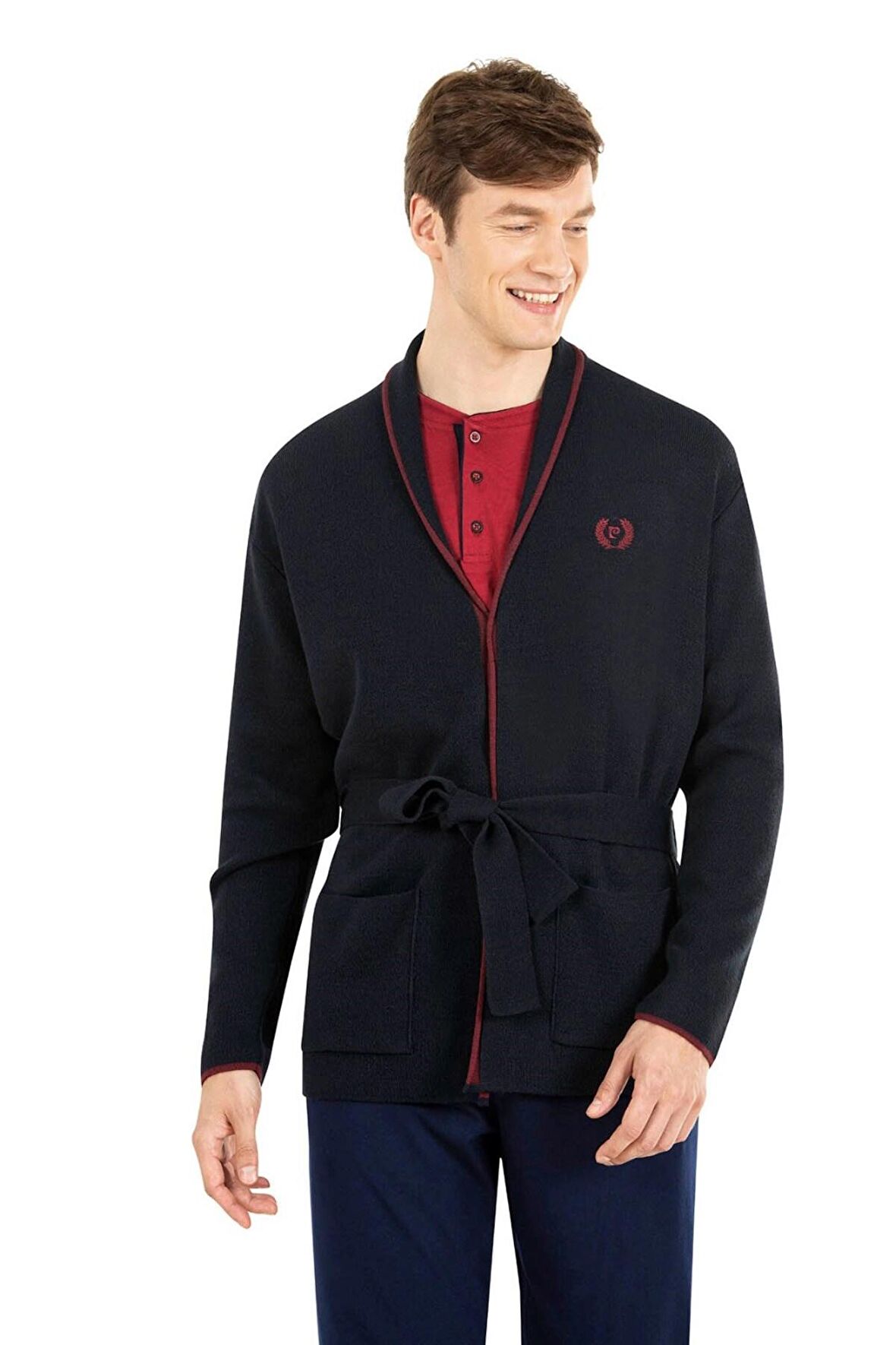 Erkek Çeyizlik Uzunkollu Pijama ve Triko Sabahlık 3'lü Set Takım 5630