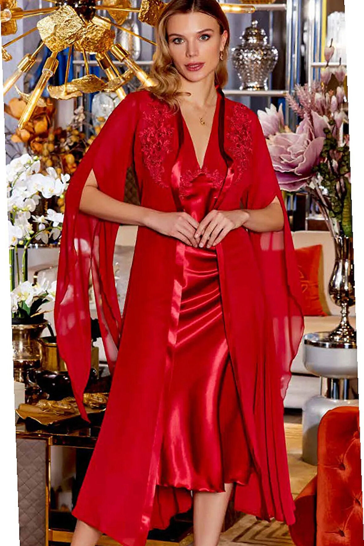 Çeyizlik Dantelli Saten 6'lı Set