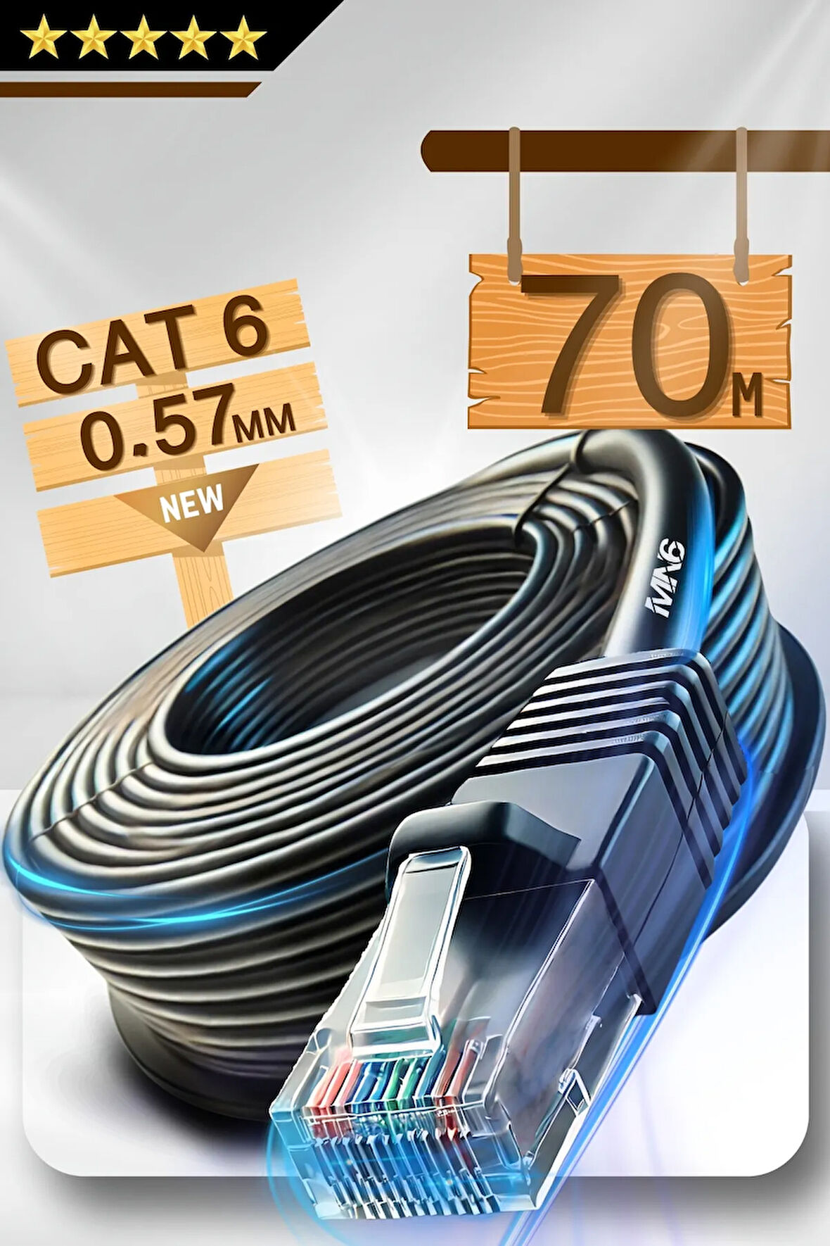 MN6 M107X 70 Metre internet kablosu/CAT6 iki kat korumalı UTP 0,57MM/İç dış mekan/70 M ethernet kablosu