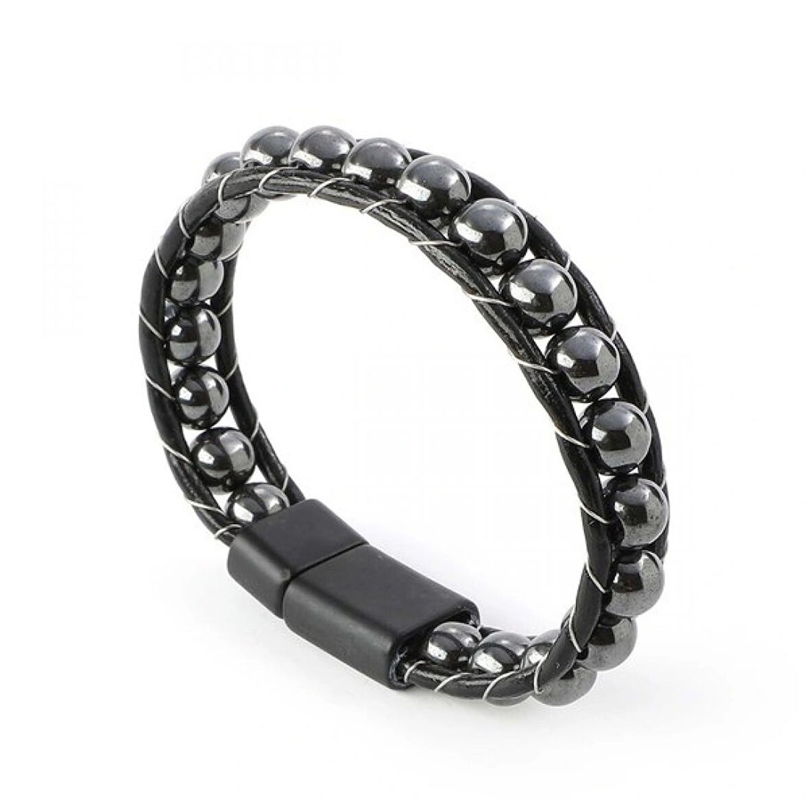 Moncuk Design Hematit Doğaltaşlı Deri Bileklik 33512B2D8M5