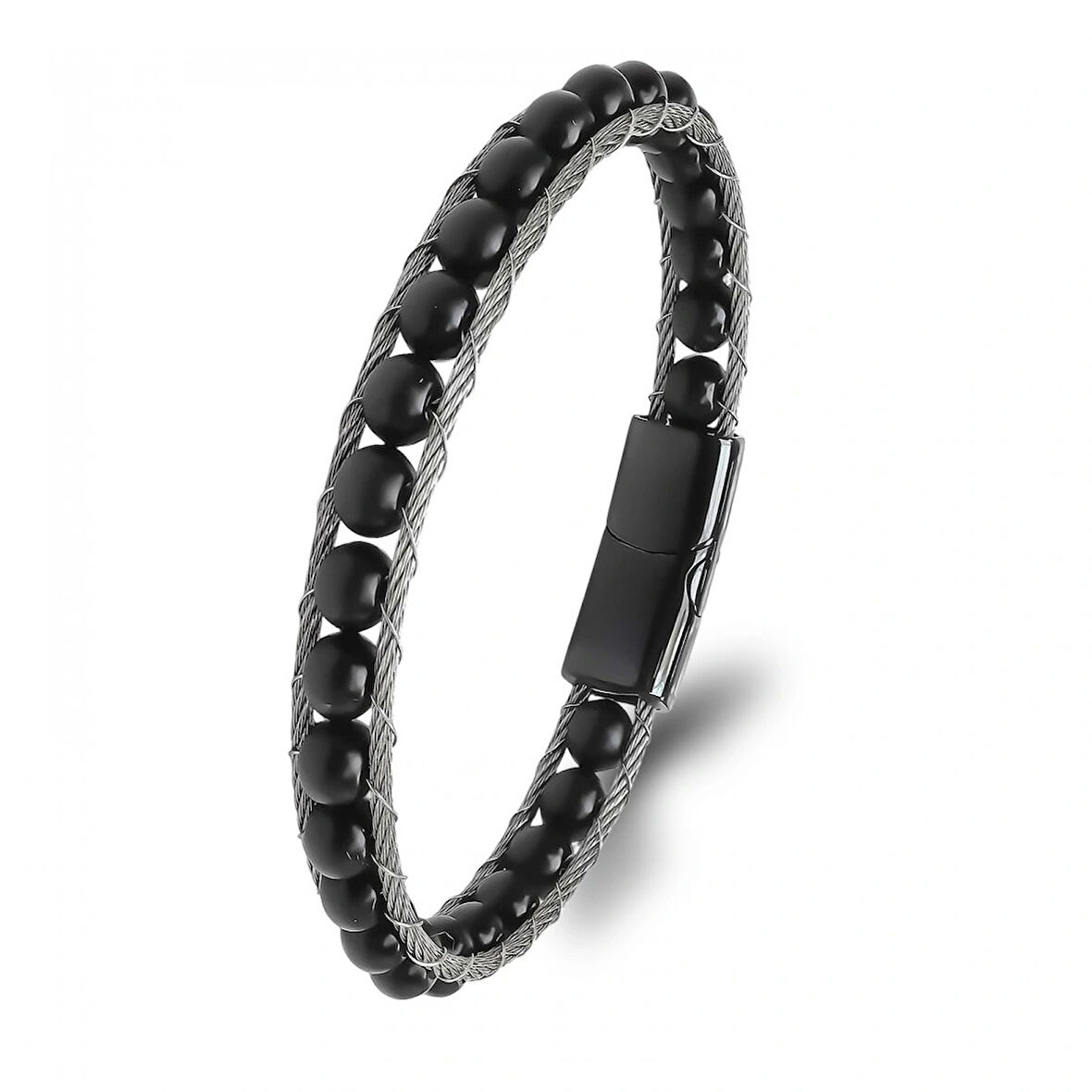 Moncuk Design Oniks Doğaltaş Ve Çelik Halat Örme Bileklik 33512B2DH1