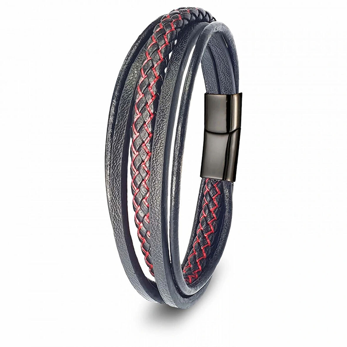 Moncuk Design Kırmızı Siyah Çoklu Deri Bileklik 33513B2D6