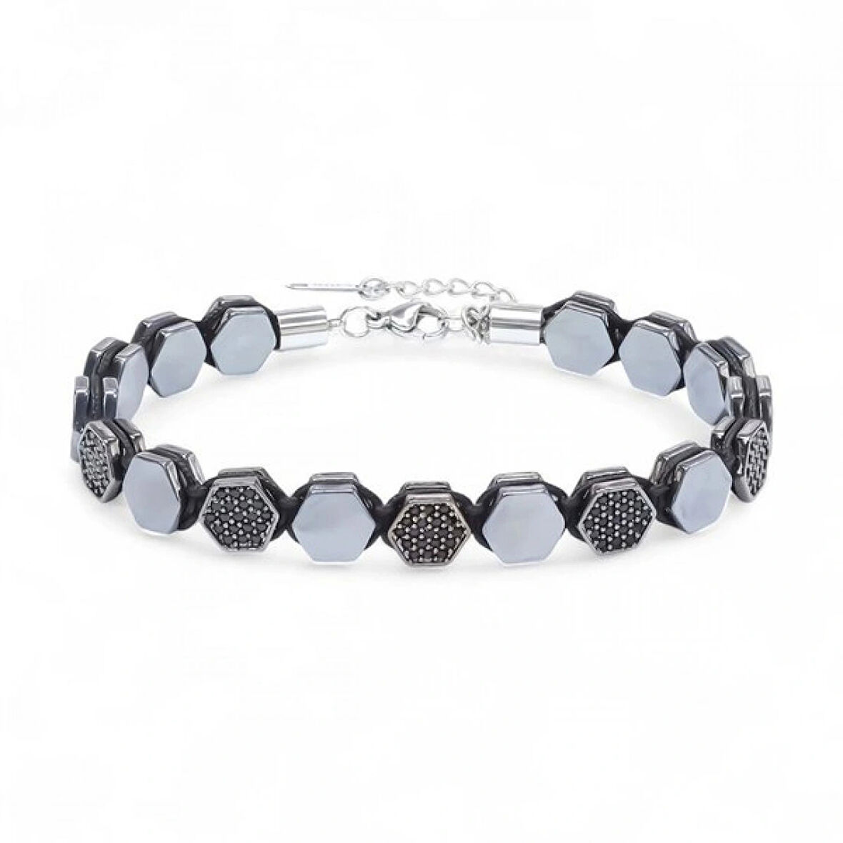 Moncuk Design Zirkon Taşlı Ayarlanabilir Hematit Çelik Bileklik 33512B16D1