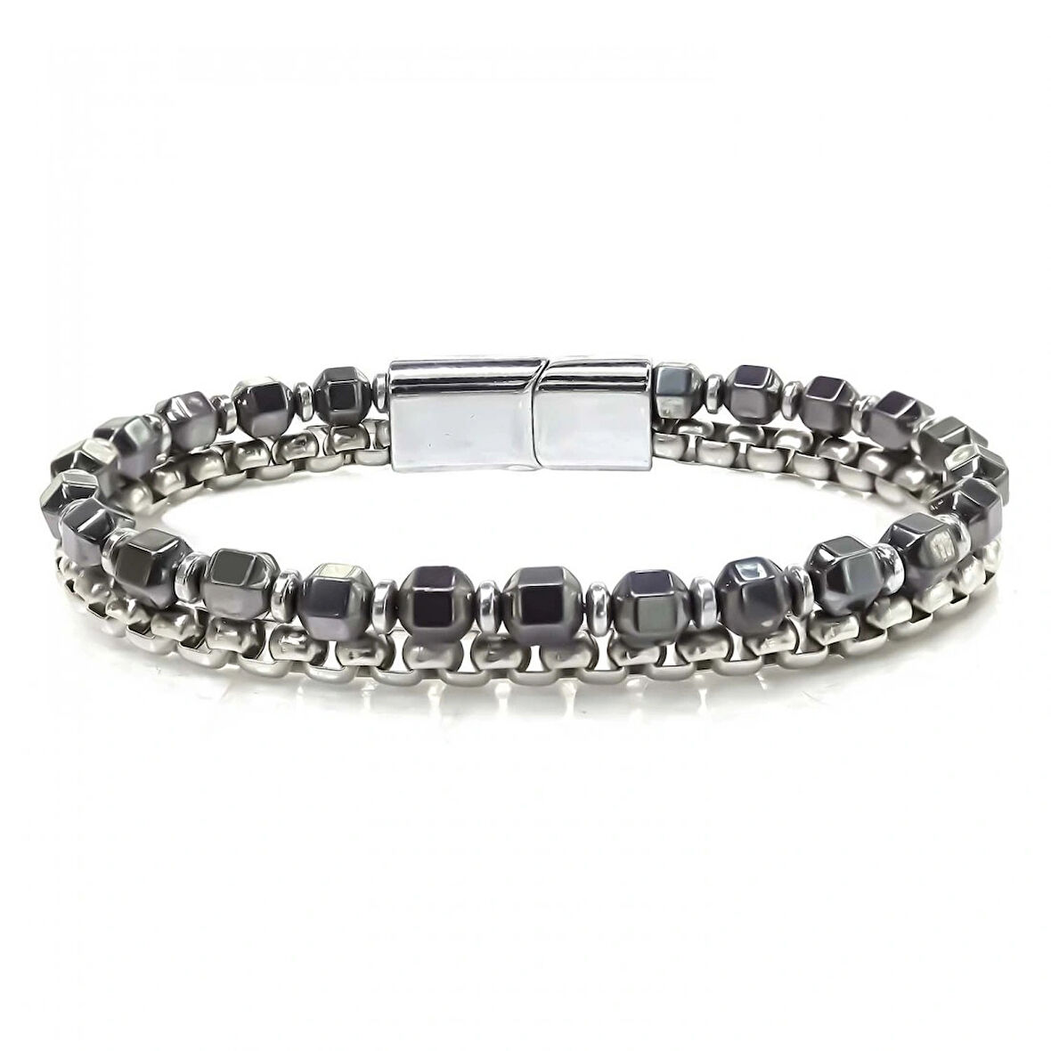 Moncuk Design Elmas Kesim Hematit Ve Çelik Zincir Bileklik 33512B21D1