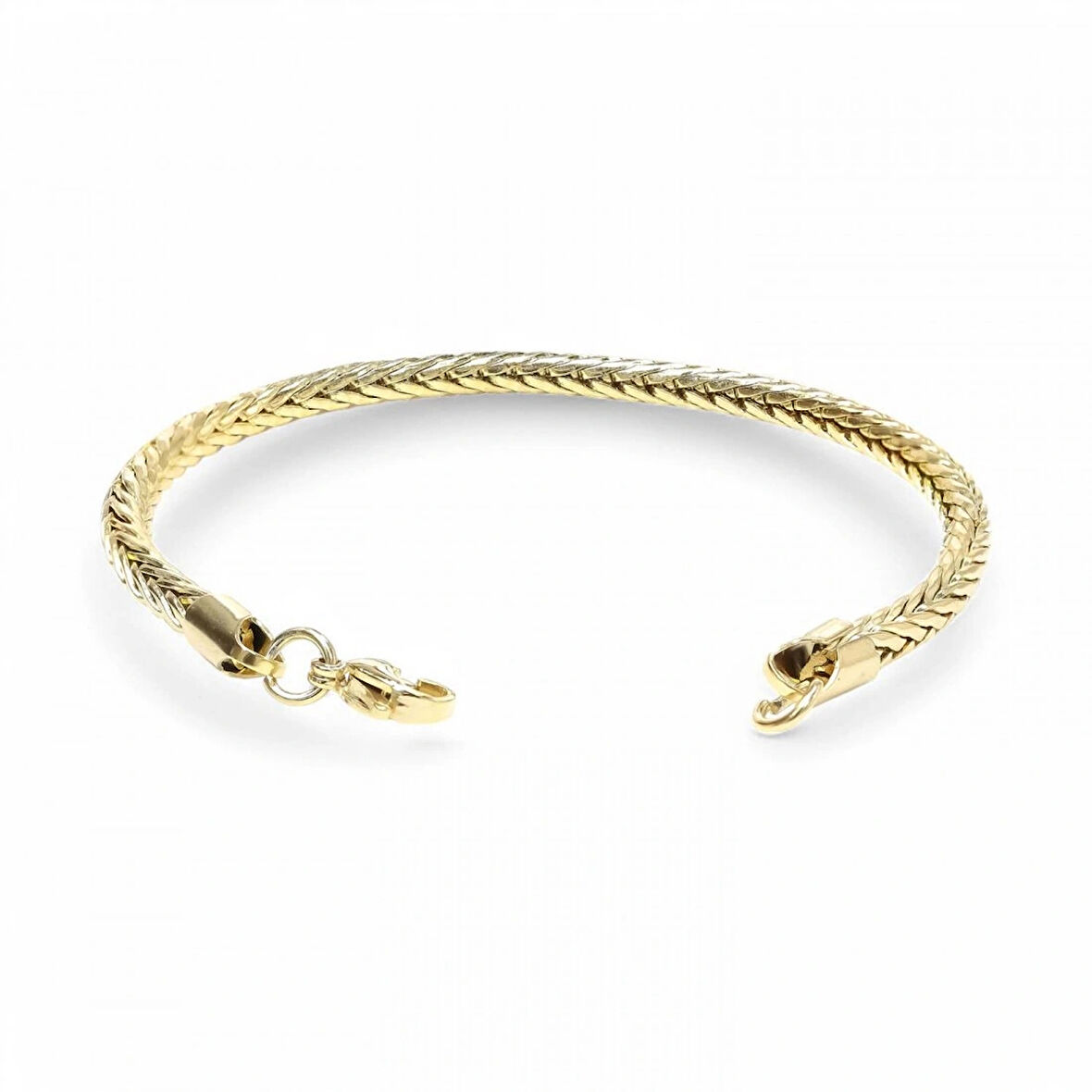 Moncuk Design Oval Kral Bakla Örgülü Sarı Çelik Zincir Bileklik 4Mm 3351CZB1D46