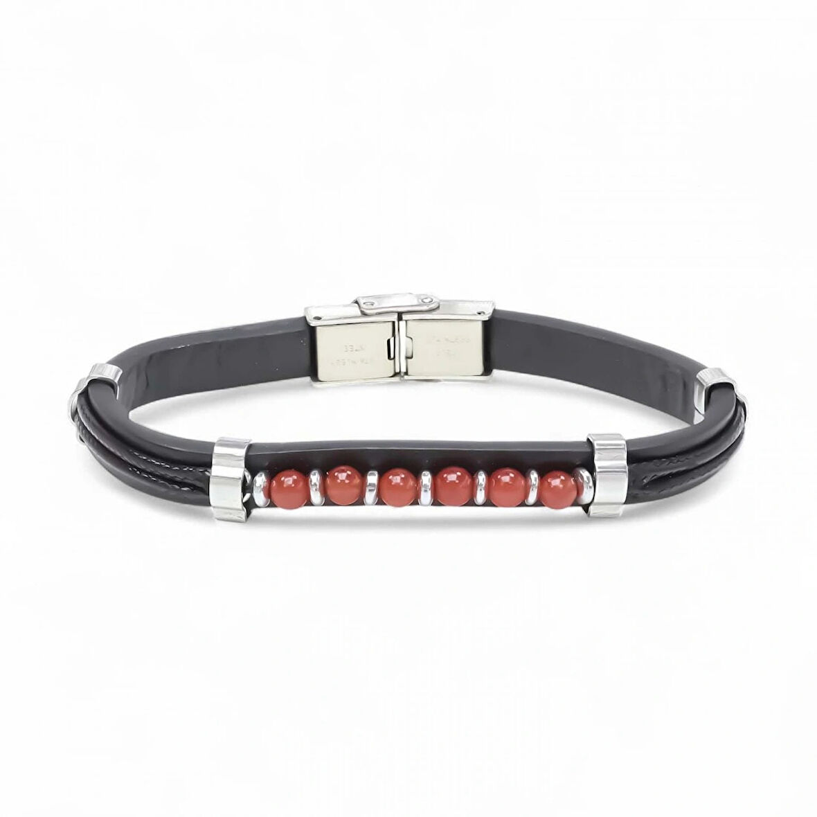 Moncuk Design Kırmızı Akik Taşlı Deri Bileklik 33511G6D4M