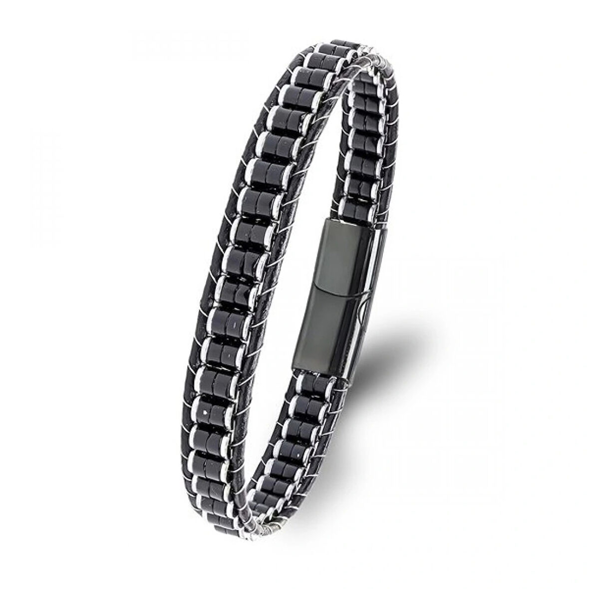 Moncuk Design Oniks & Hematit Çelik Örgülü Deri Bileklik 33512B22D2