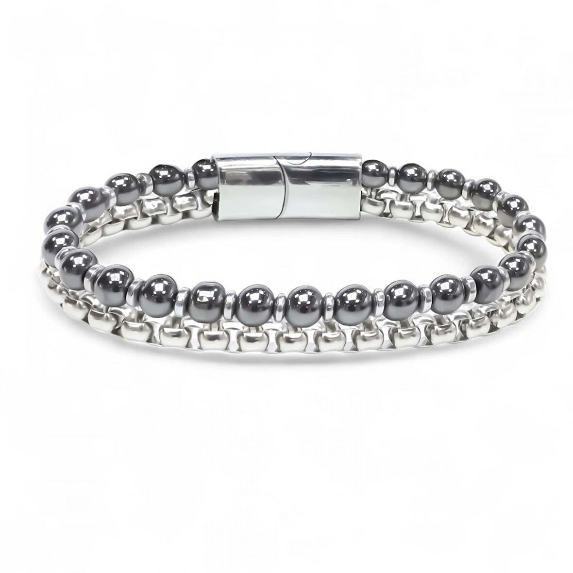 Moncuk Design Çelik Zincirli Hematit Ve Silver Hematit Bileklik 33512B21D9