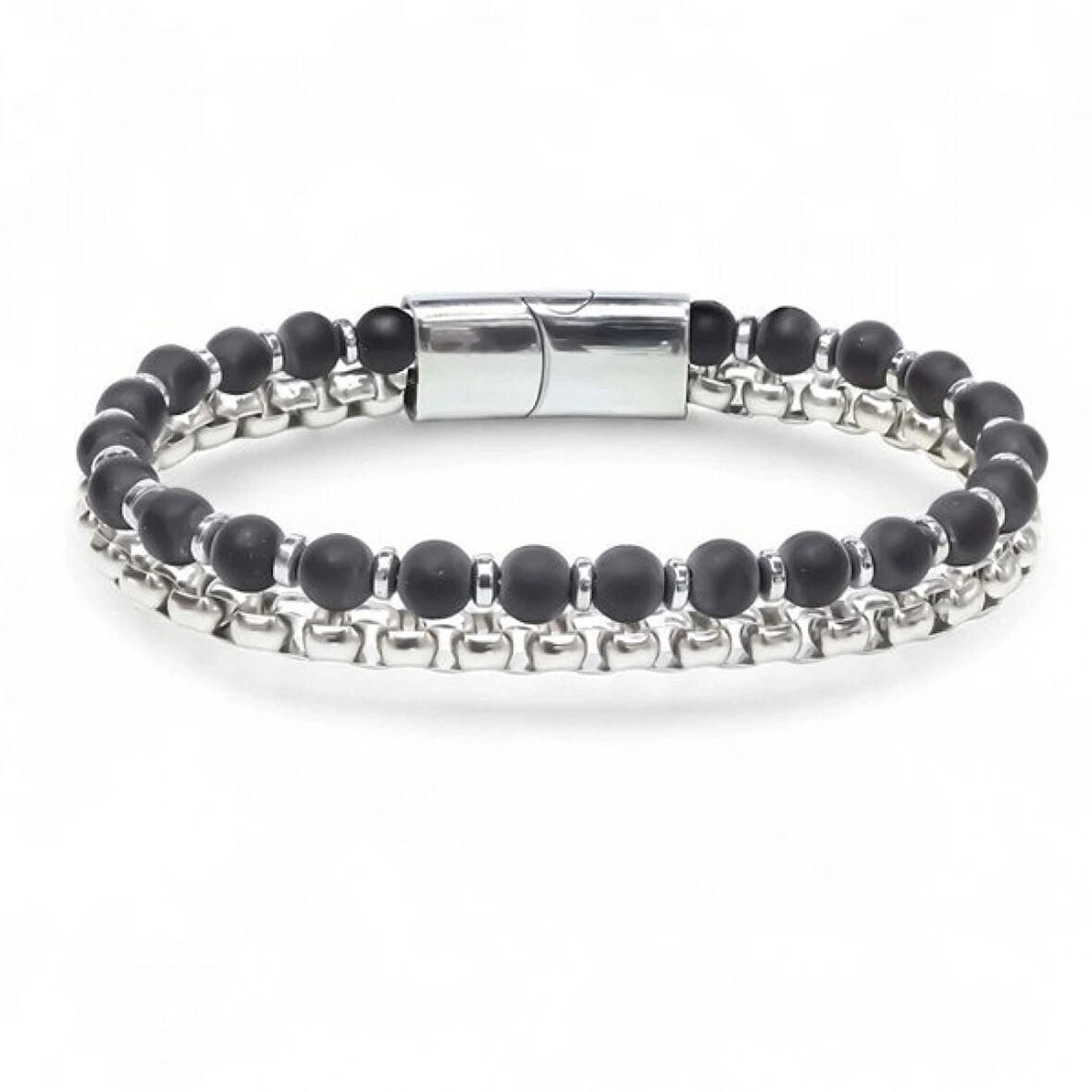 Moncuk Design Çelik Zincirli Mat Oniks Ve Silver Hematit Bileklik 33512B21D11