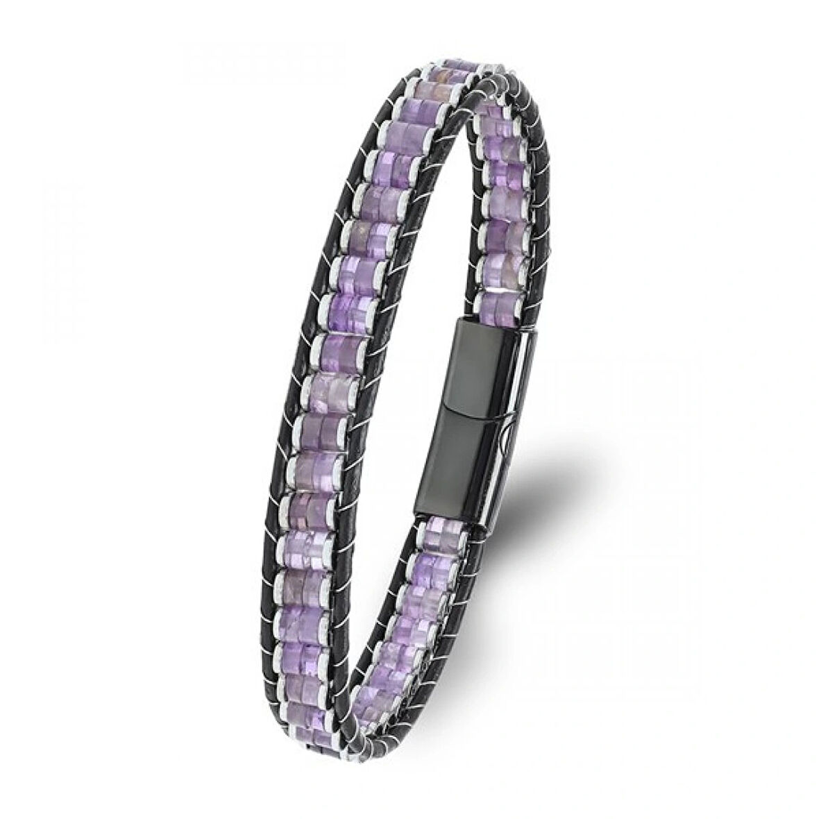 Moncuk Design Ametist & Hematit Çelik Örgülü Deri Bileklik 33512B22D7
