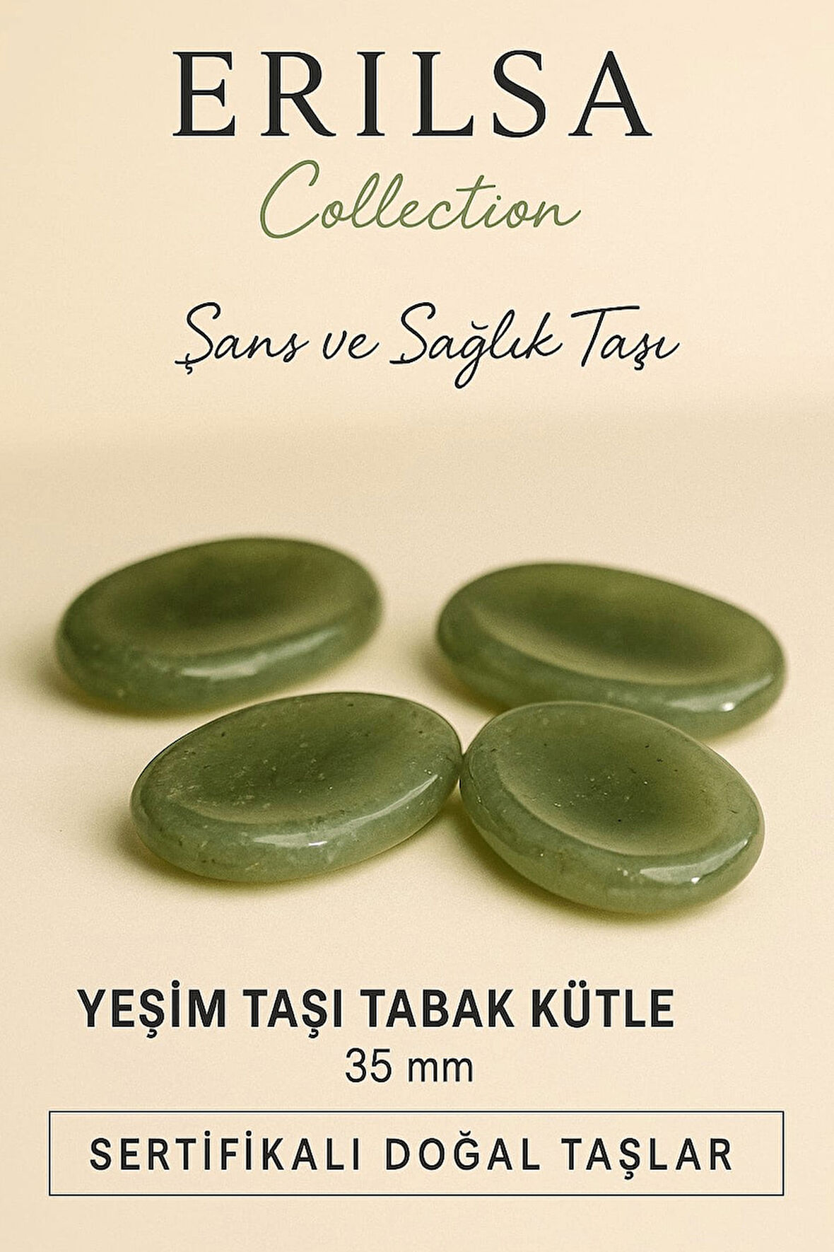 Sertifikalı Yeşim Taşı Kase Kütle 35 mm Doğal Şans ve Sağlık Taşı 