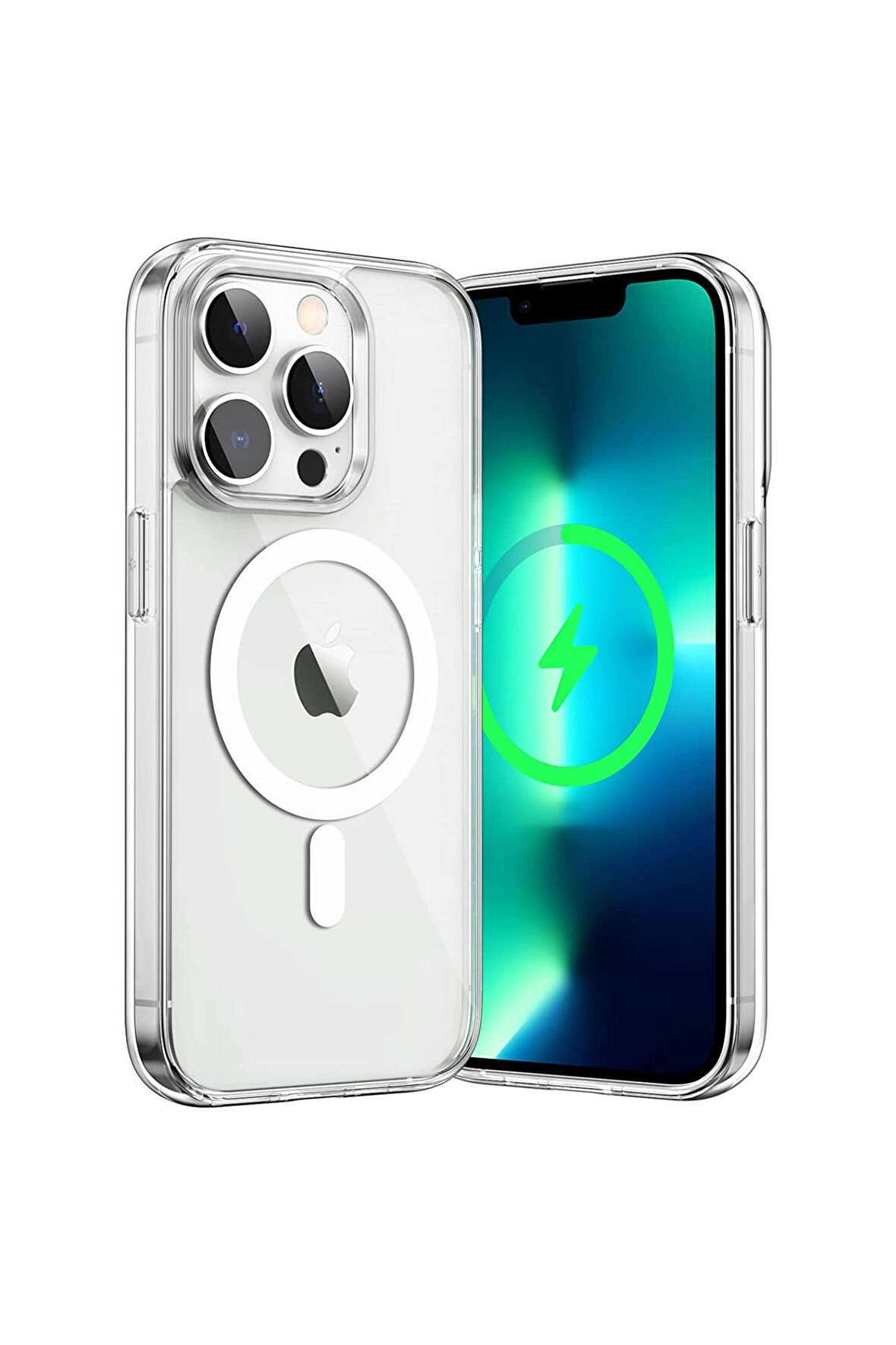 Monker iPhone 13 Pro Max Magsafe Uyumlu Şeffaf Silikon Telefon Kılıfı Wireless Kablosuz Şarj Uyumlu